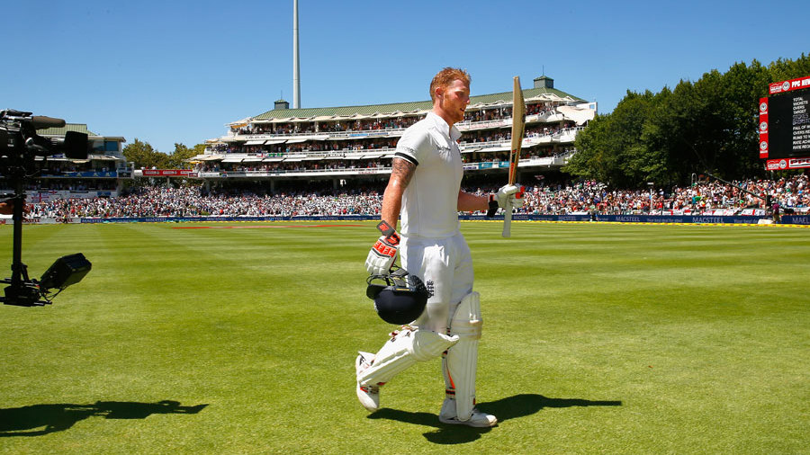 Ben Stokes of England leaves the field after being run out for 258 during the 2nd day of the 2nd Test between England and South Africa at Cape Town on Sunday.