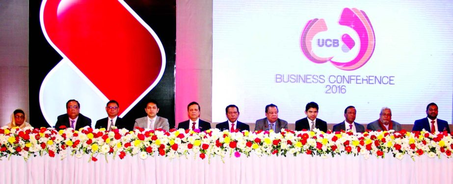 Chairman of United Commercial Bank Limited MA Hashem and Muhammed Ali, Managing Director along with other Executives of the bank pose at the Annual Business Conference 2016 at Pan Pacific Sonargaon Hotel in the city on Wednesday.