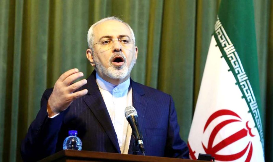 Iranian Foreign Minister Mohammad Javad Zarif speaking in a joint press conference with Iraqi Foreign Minister Ibrahim al-Jaafari (not seen) on Wednesday.