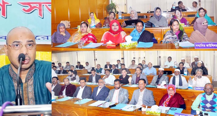 CCC Mayor AJM Nasir Uddin addressing the 6th general meeting of the elected representatives of the Corporation at KB Abdus sattar auditorium in the city recently.