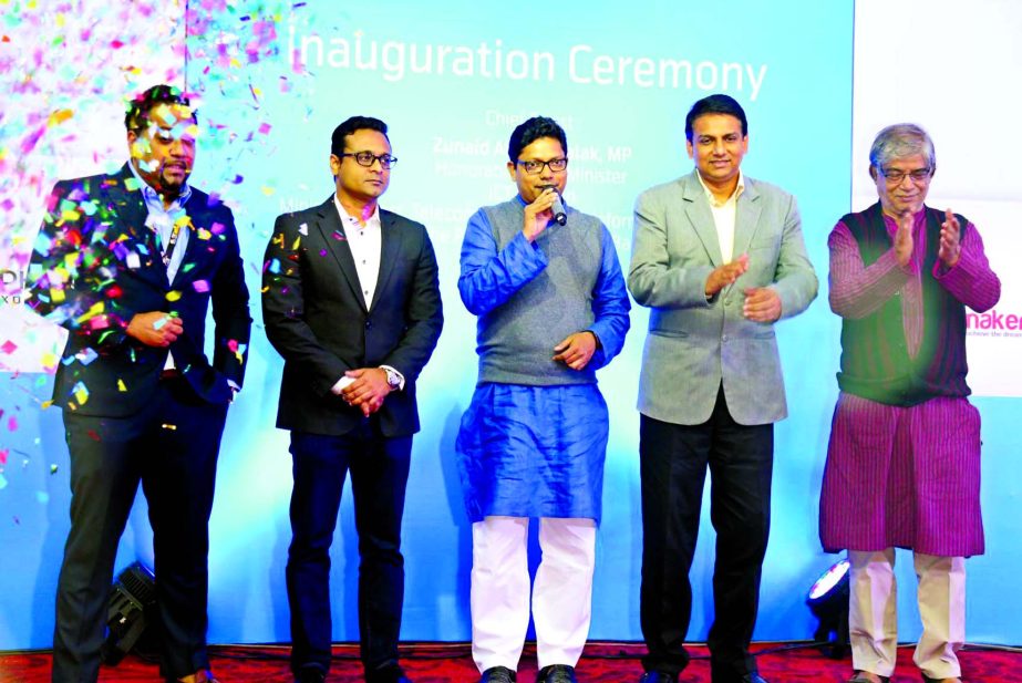 State Minister for ICT Junaid Ahmed Palak speaking at the inaugural ceremony Grameenphone Smartphone and Tab Expo 2016 at Bangabandhu International Conference Centre in the city on Thursday.