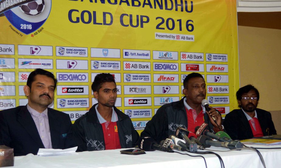 Sri Lanka team head coach Sampath Perera addressing a pre-match press conference at a hotel in Jessore on Thursday.