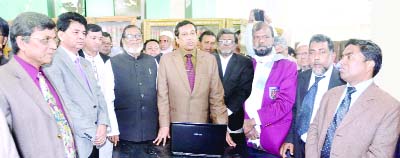 GAZIPUR: Liberation Affairs Minister Adv AKM Mozammel Haq MP inaugurating website of Gazipur Bar Association recently.