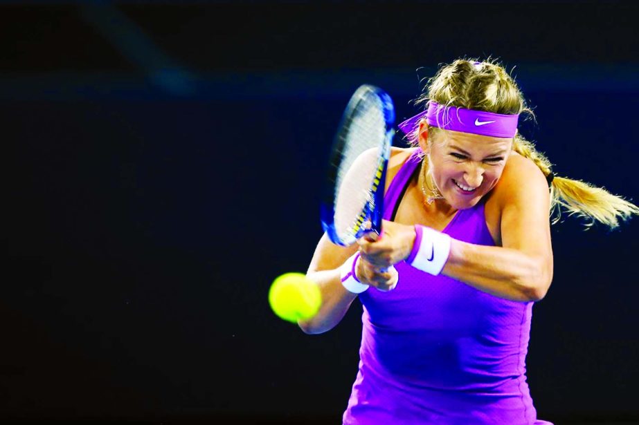 Victoria Azarenka of Belarus plays a backhand in her semi final match against Samantha Crawford of the USA during day six of the 2016 Brisbane International at Pat Rafter Arena in Brisbane, Australia on Friday.