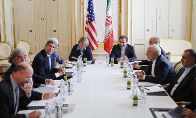 US Secretary of State John Kerry seen at a meeting with Iranan nuclear tem in Geneva.