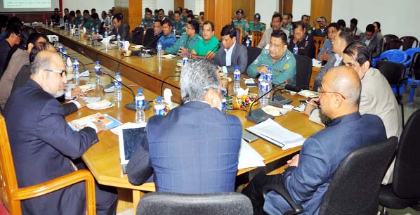 CCC Mayor AJM Nasir Uddin holding a meeting with law enforcing agencies ahead of Under-19 World Cricket Cup at CMP Headquarters yesterday.