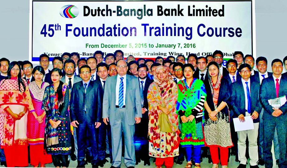 KS Tabrez, Managing Director of Dutch-Bangla Bank Ltd, poses with the trainees of a Foundation Training Course of the bank at its training institute recently.