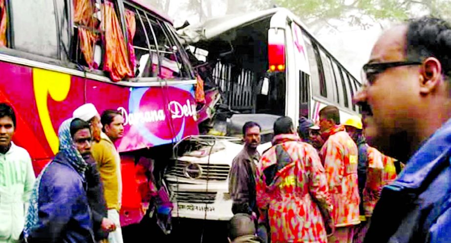 Three more people were killed and 9 others injured in a head-on collision between two buses at Joyrampur in Damurhuda of Chuadanga district on Saturday morning.