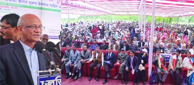 HABIGANJ: Education Minister Nurul Islam Nahid speaking at a discussion meeting on the occasion of the 70th founding anniversary of Nabiganj Digholbak High School as Chief Guest on Saturday.