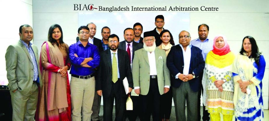 Mahbubur Rahman, Chairman of Bangladesh International Arbitration Centre poses with the participants of a discussion programme on "Managing HR Disputes" at its office recently.