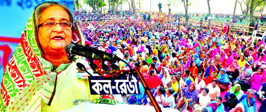 Prime Minister Sheikh Hasina addressing a public meeting marking the Bangabandhu's Homecoming Day at Suhrawardy Udyan organised by Bangladesh Awami League on Monday.