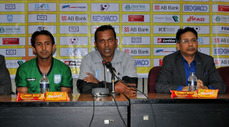Head Coach of Bangladesh National Football team Maruful Haque addressing a press conference at the conference room of Bangladesh Football Federation (BFF) House on Tuesday.