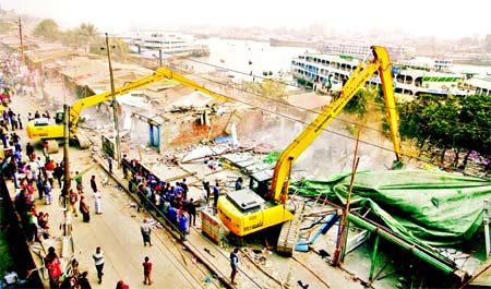 BIWTA authority evicted the illegal establishment from its land on the bank of River Buriganga on Wednesday.