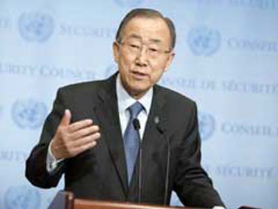 UN chief Ban Ki-moon speaking at an informal briefing to the UN General Assembly on Thursday.