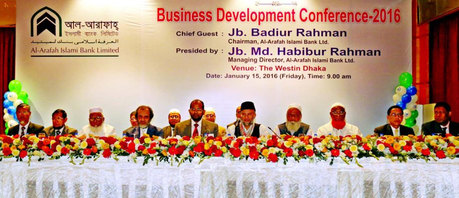 Badiur Rahman, Chairman of Al-Arafah Islami Bank Ltd, inaugurating the 'Business Development Conference 2016' at a city hotel on Friday. Md Habibur Rahman, Managing Director of the bank presided.