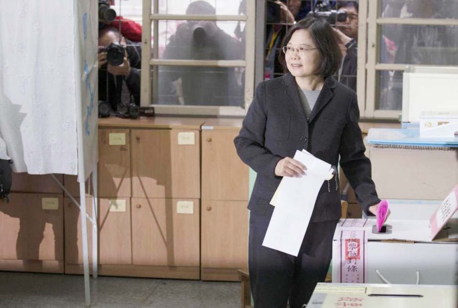 Taiwan's Democratic Progressive Party (DPP) presidential candidate Tsai Ing-wen prepares to cast her vote at a polling station for the presidential election in Taipei, Taiwan on Saturday.