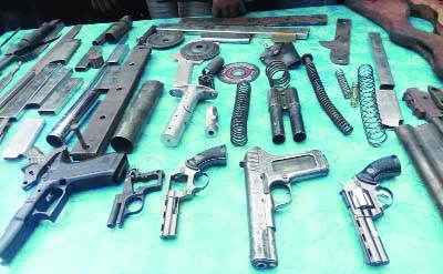 MYMENSINGH: Huge arms were recovered from the Dainik Jahan paper office in Mymensingh on Sunday.