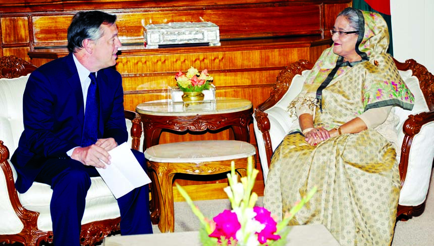 Canadian High Commissioner to Bangladesh Benoit Pierre Laramee presented a rare picture of Bangabandhu to Prime Minister Sheikh Hasina during a meeting at her office yesterday.