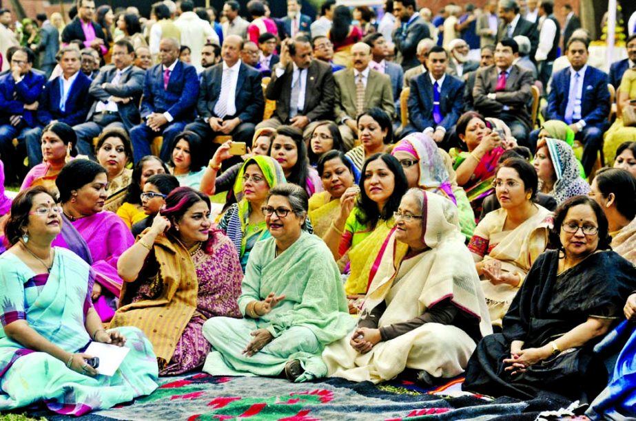 Prime Minister Sheikh Hasina along with other distinguished persons at a cake festival and cultural function at Ganobhaban on Monday. BSS photo