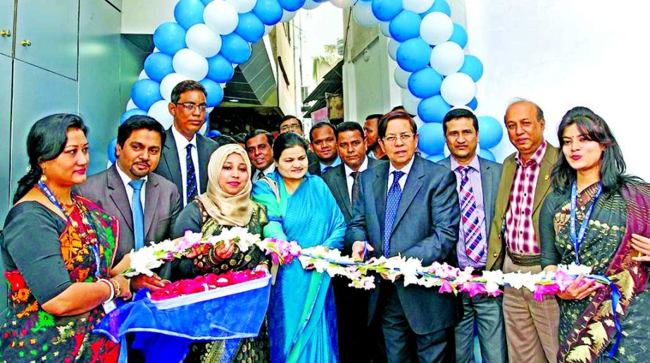Mohd Safwan Choudhury, Vice Chairman of Bank Asia, inaugurating a new ATM Booth of the bank at Rekabi Bazar SME Service Centre, Sylhet recently. DMD Humaira Azam was present.