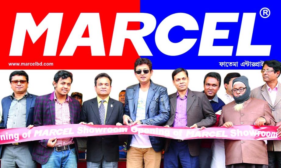 Film actor Amin Khan, Brand Ambassador of Marcel, inaugurating a showroom named "Fatema Enterprise" at Syed Atur Ali Road, Magura recently.