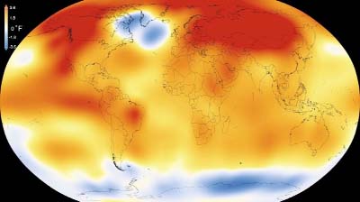 This illustration obtained from NASA shows that 2015 was the warmest year since modern record-keeping began in 1880, according to a new analysis by NASA's Goddard Institute for Space Studies