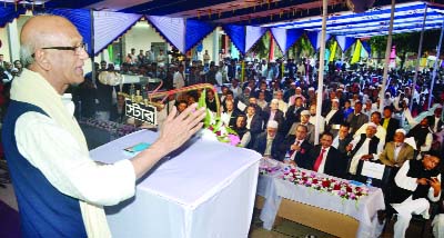 SYLHET: Education Minister Nurul Islam Nahid speaking at a scholarship giving ceremony of JSC and JDC students at Biyanibazar organised by Progoti Education Trust, UK recently.