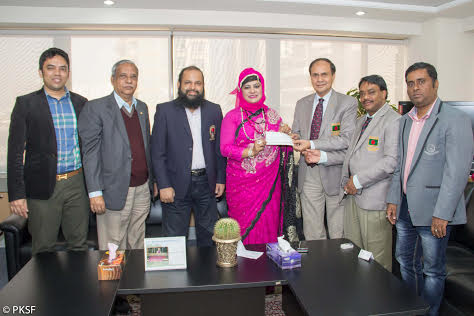 Md Abdul Karim (3rd from right), President of Bangladesh Table Tennis Federation & former principal secretary of Prime Minister and Helena Jahangir, Chairperson of Joyjatra Foundation showing the contract paper at Md Abdul Karim's office in Agargaon rec