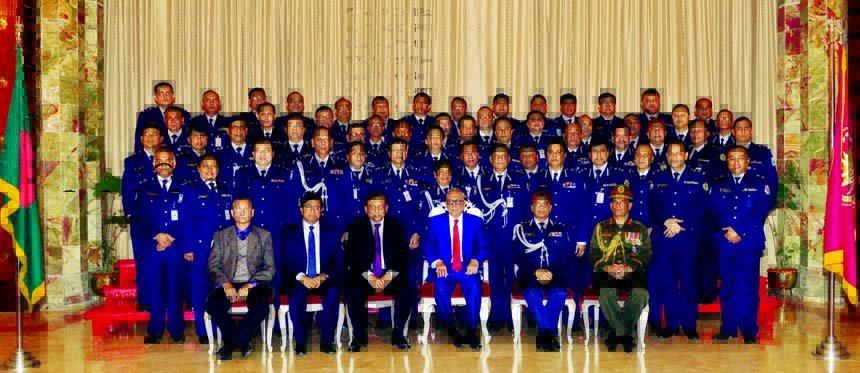 President Abdul Hamid poses for photograph along with senior police officials when the latters paid a courtesy call on President at Bangabhaban on Thursday on the occasion of Police Week. Press Wing, Bangabhaban photo