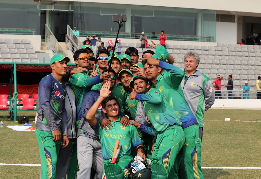 Pakistan Under-19 cricket team takes selfie after beating Afghanistan in Under-19 World Cup 2016 at Sylhet on Thursday.