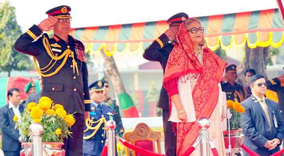 Prime Minister Sheikh Hasina attended the Ninth Refreshers Parade of East Bengal Regiment in Chittagong Cantonment yesterday morning.