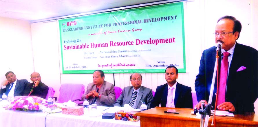Md. Ehsan Khasru, advisor to the premium Bank Ltd, inaugurating the six-day long training course on â€œSustainable Human Resource Development in Financial Sector recently. The Director General of Bangladesh Institute for Professional Development (BIPD
