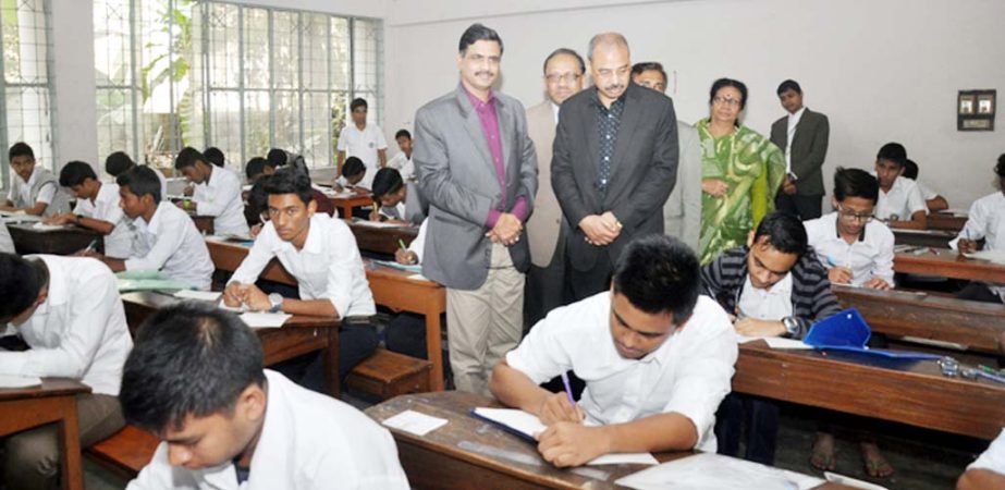 CCC Mayot AJM Nasiruddin visiting a SSC examination centre of Ankur Society School on Wednesday. Among other Prof Md Shajahan, Chairman, Secondary and Higher Secondary Education Board was also present.