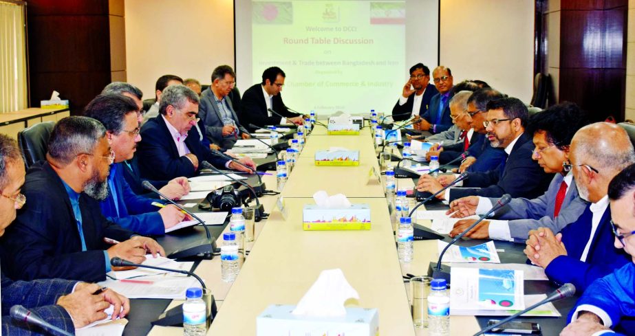 Dhaka Chamber of Commerce and Industry (DCCI) President Hossain Khaled speaking at a 15-member Iranian business delegation at the conference room of the DCCI in the city on Thursday.