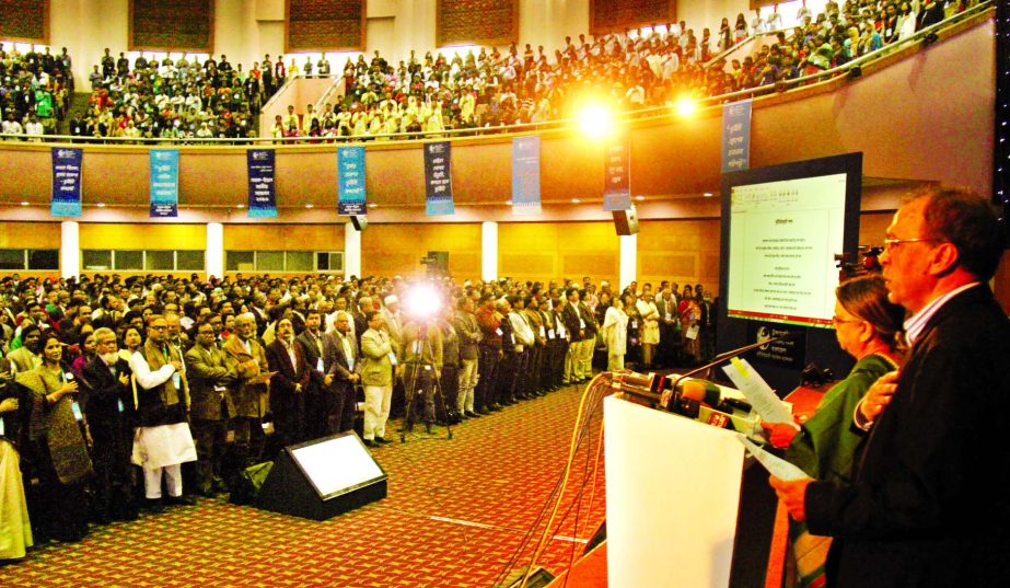 TIB Executive Director Dr. Iftekharuzzaman addressing a programme organised by Sachetan Nagorik Commitee and Youth Engagement Support at Bangabandhu International Conference Centre in city on Thursday.