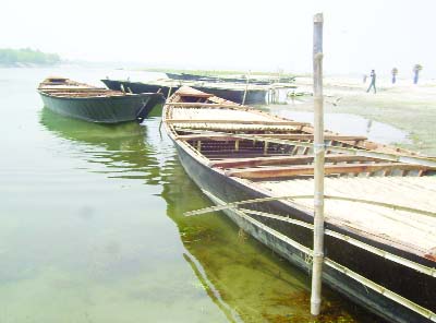 RANGPUR: Boats remained useless as Teesta River is being dried up at Gangachara Upazila. This picture was taken yesterday.