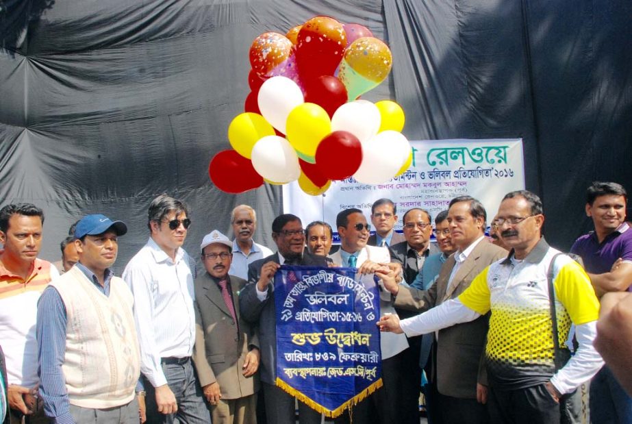 General Manager of Bangladesh Railway (East) Mokbul Ahmed formally inaugurating 21st inter- divisional tournament of Bangladesh Railway by releasing baloons in the air yesterday.