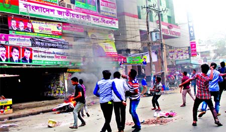 Deprived JCD activists attack the BNP central office at Naya Paltan set a fire a room and torched 2 motor-bikes during the agitation on Monday.