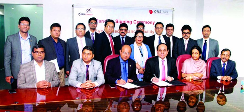 M Fakhrul Alam, Managing Director of ONE Bank Ltd and Engr Abu Noman Howlader, Managing Director of BBS Group executed Mandate Letter for arranging Syndicated Finance for expansion of cable production capacity of BBS Group, in the city recently. Senior Of
