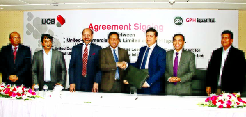 Muhammed Ali; Managing Director of United Commercial Bank Limited and Mohammed Jahangir Alam; Chairman, GPH Group & Managing Director, GPH Ispat Ltd sign an agreement to act as lead arranger of USD 154 million Foreign for setting up a new integrated steel