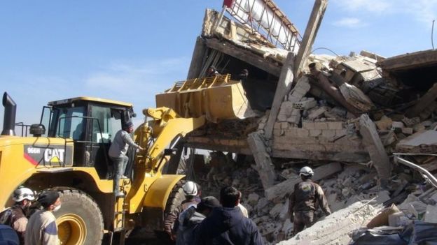 The clear-up operation at one of the bombed hospitals