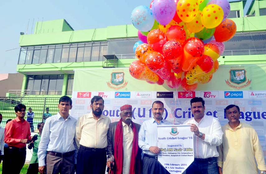 CCC Mayor A J M Nasir Uddin inaugurating Youth Club Cricket League at M A Aziz Stadium on Friday. NN photo