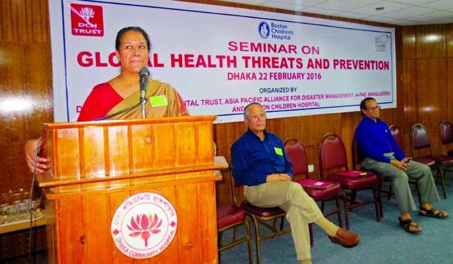 Speakers at a seminar on 'Global Health Threats and Prevention' at Dhaka Community Hospital on Monday.