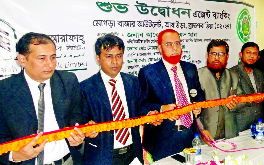 Abed Ahmed Khan, Executive Vice President & Head of Agent Banking Division of Al-Arafah Islami Bank Limited inaugurating two Agent Banking Outlets at Mogra Bazaar, Brahmanbaria and Bakhrabad Bazaar, Comilla recently.