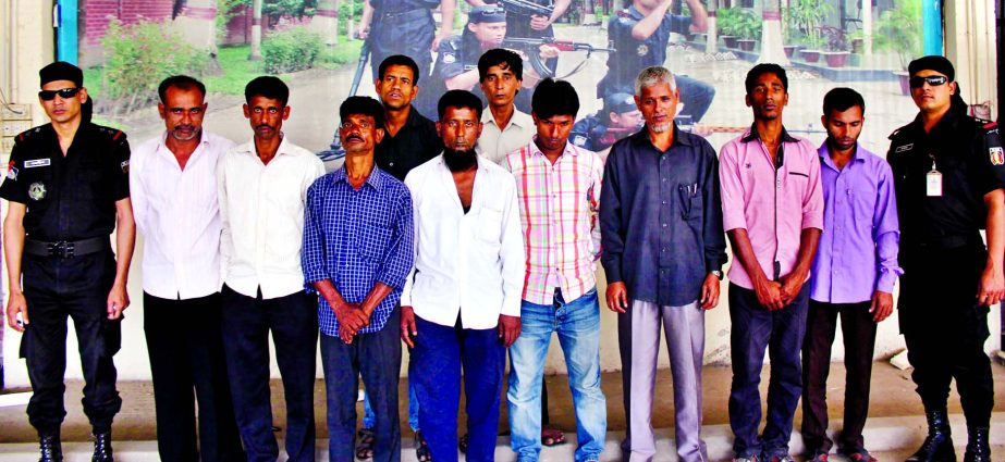 RAB mobile team arrested 10 gangsters from in front of Passport Office in city's Agargaon area on Monday.
