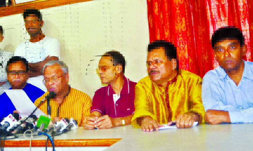 BNP Joint Secretary General Ruhul Kabir Rizvi speaking at a press conference at the party central office in the city's Naya Palton on Tuesday in protest against threat to some candidates of BNP for withdrawal of nomination papers in upcoming union counci