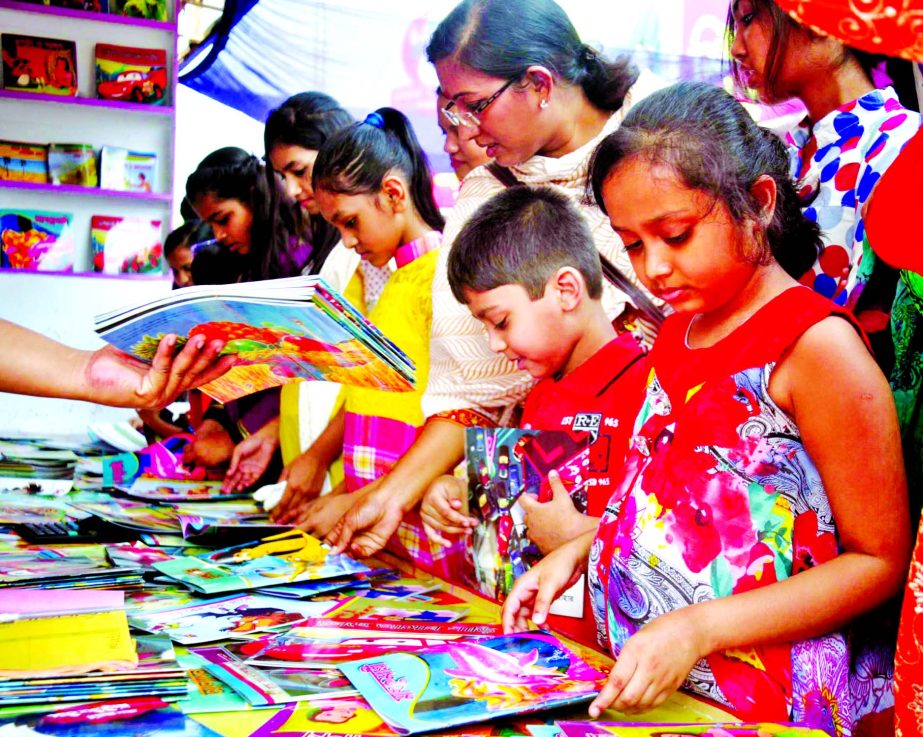 Children crowding the Shishu Prohor on the closing day of Ekushey Boi Mela at the weekend.