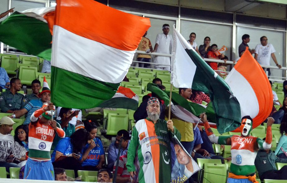 Both Pakistani and Indian fans enjoying their Asia Cup Cricket match at the Sher-e-Bangla National Cricket Stadium on Saturday.