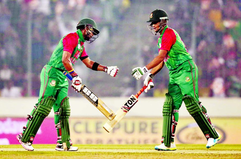 Sabbir Rahman and Shakib Al Hasan added 82 for the fourth wicket during Asia Cup T20 match between Bangladesh and Sri Lanka at the Sher-e Bangla National Cricket Stadium on Sunday.
