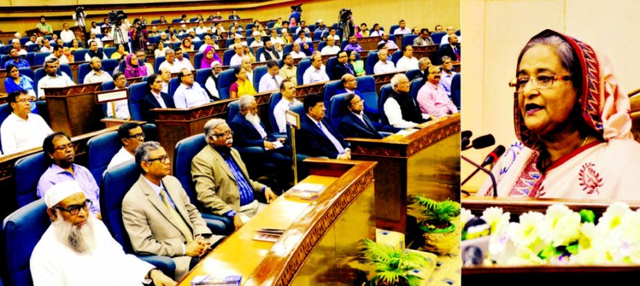 Prime Minister Sheikh Hasina speaking at the inaugural programme of Upazila ICT Training and Resource Centers for Education constructed by Bangladesh Bureau of Education, Information and Statistics at her office on Wednesday. BSS photo